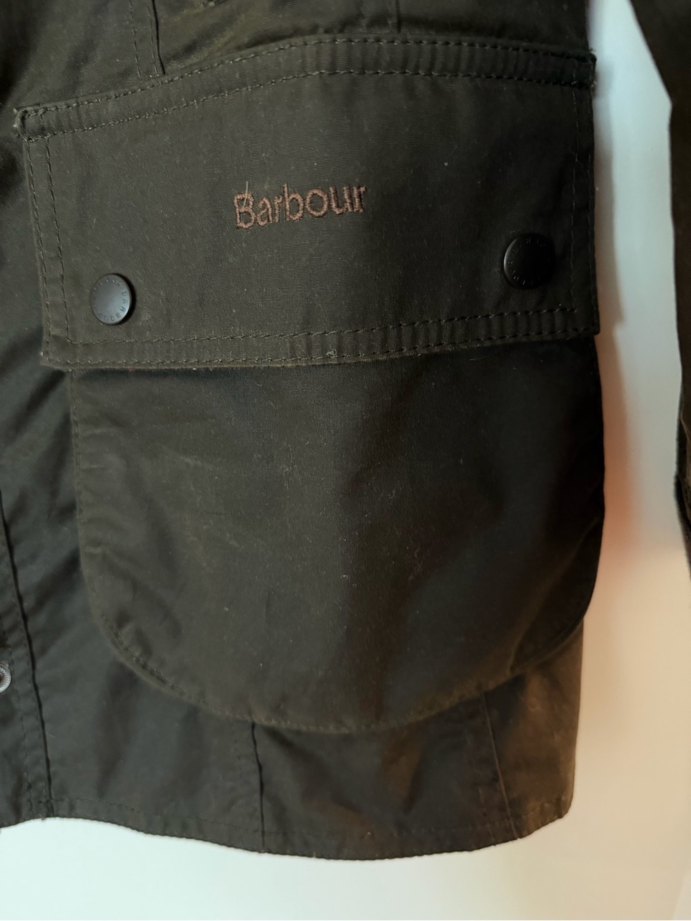 Barbour Dark Olive Waxed Field Jacket with Corduroy Collar - Picture 7 of 8